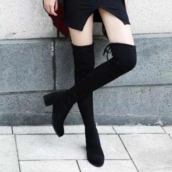 Slayer Over the Knee Chunky Block Heel Boots Size 8 Black Long Stretch Tall Fall - Picture 4 of 16